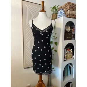 Motel Rocks Womens Black Daisy Lace Slip Mini Dress Sz S Y2K 90s Sexy Ditsy Chic
